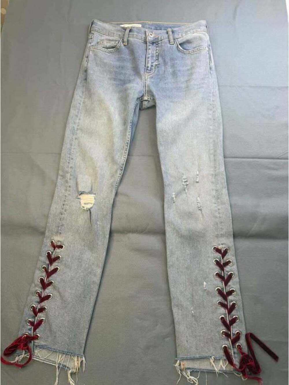 NWOT Letterpress Anthology Distressed Lace-Up Hem Jeans